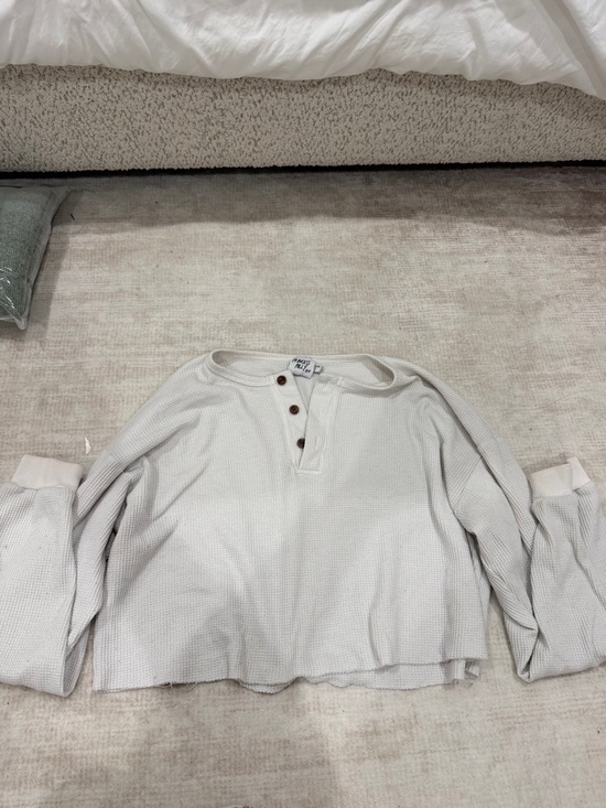 Princess Polly Tops - Princess Polly Cream Waffle Knit Henley Top